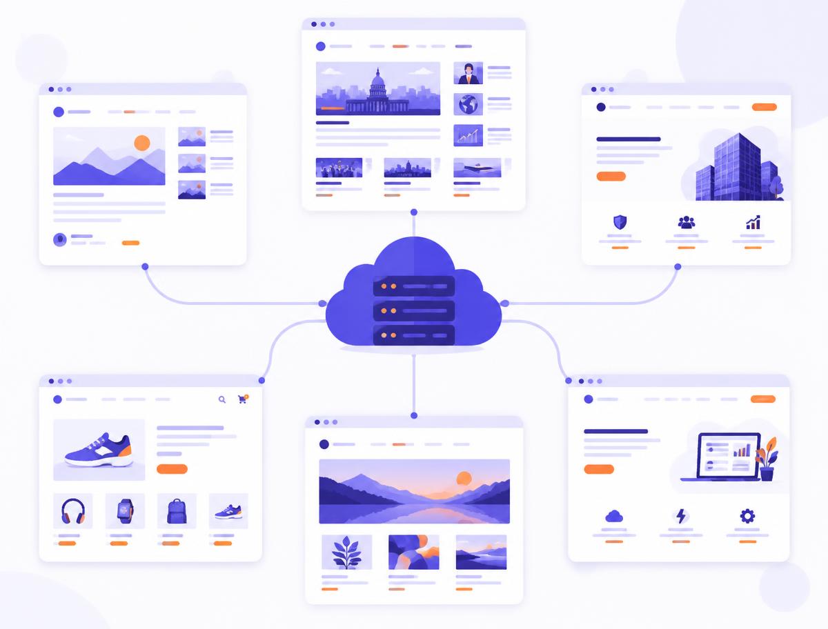 Banyak website berbeda terhubung ke satu layanan hosting